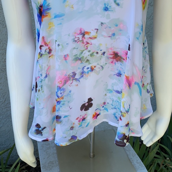 Decree JCP Watercolor Floral Cropped Chiffon Blouse Tank Top Shirt 👚 - Picture 3 of 10